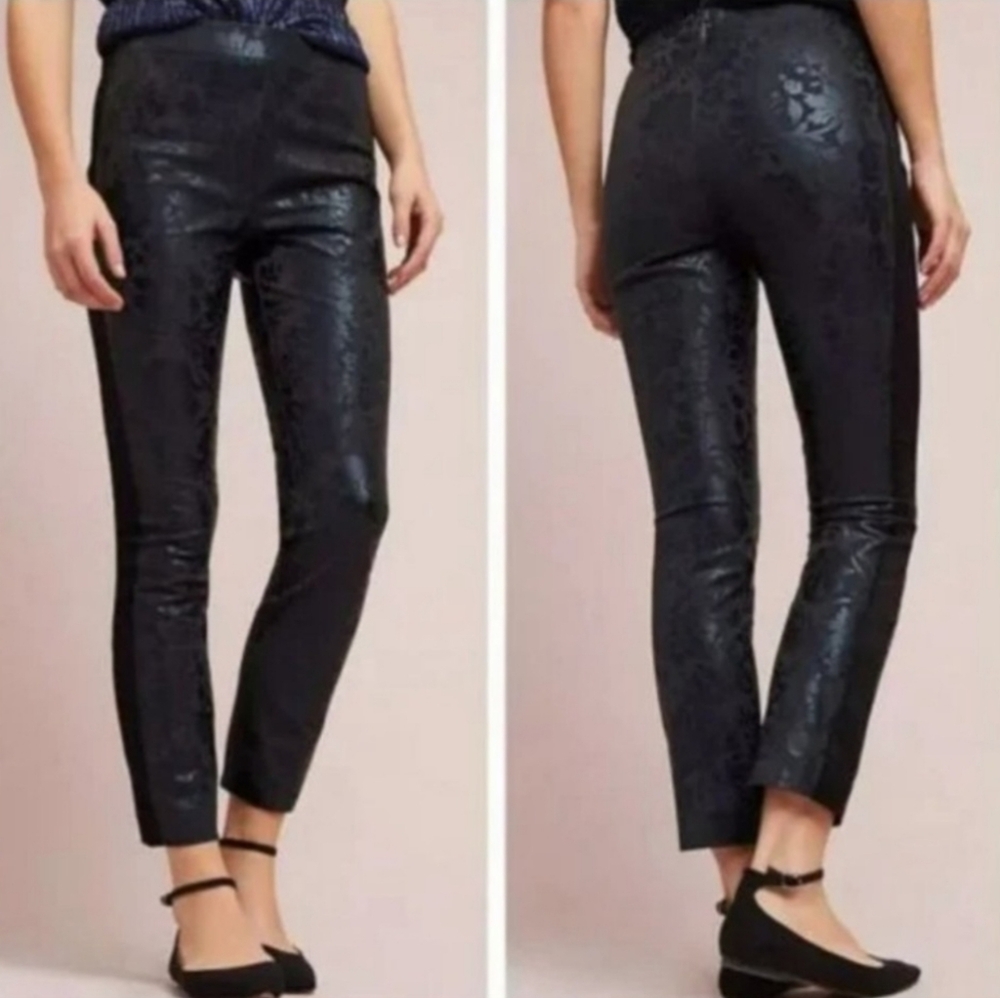 Anthropologie The Essential Skinny Tuxedo Pant Black Floral Size 8